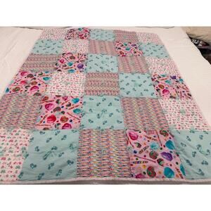Hand Tied Lap Quilt Throw Blanket 45x54 Pastel Candy Kidcore Teen OOAK Dorm Gift